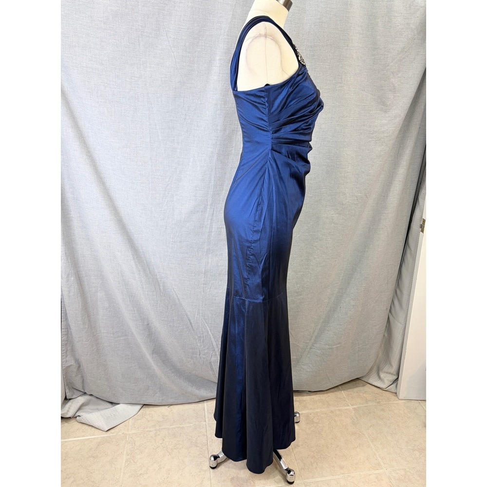 David Meister Sapphire Blue Jewel Embellished Halter Mermaid Gown 4 - Picture 4 of 11